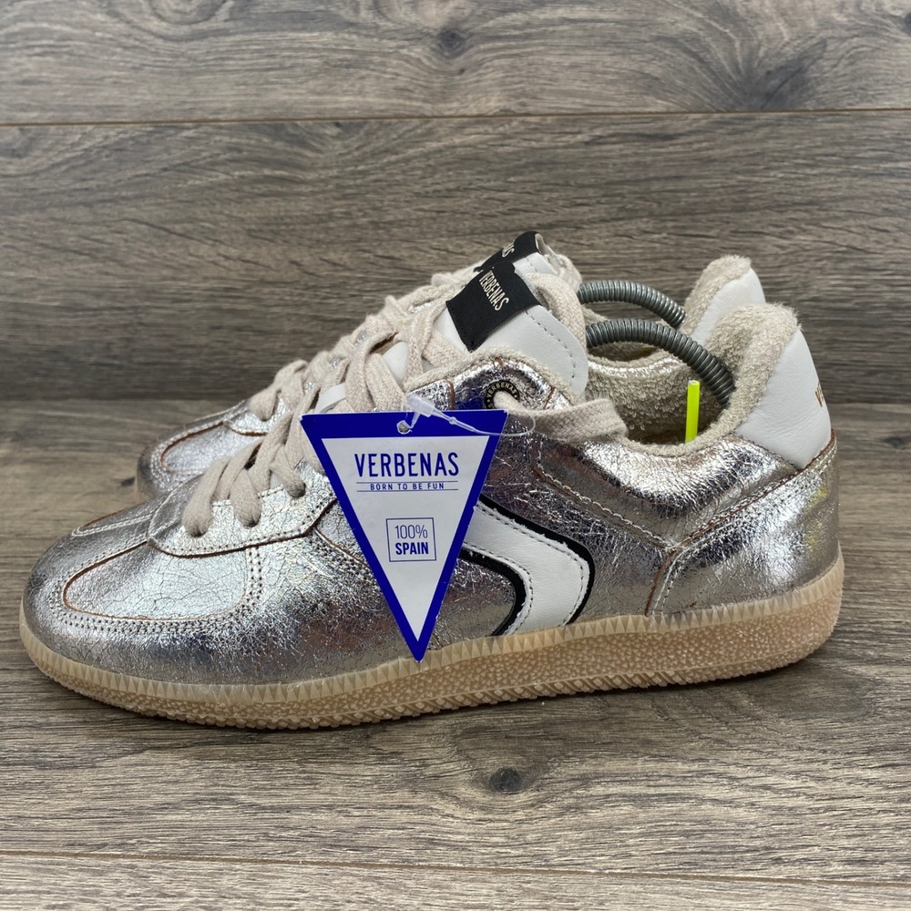 Verbenas Sneakers Women Size 39 / 8.5 Silver Metallic Cracked Leather Gum Sole